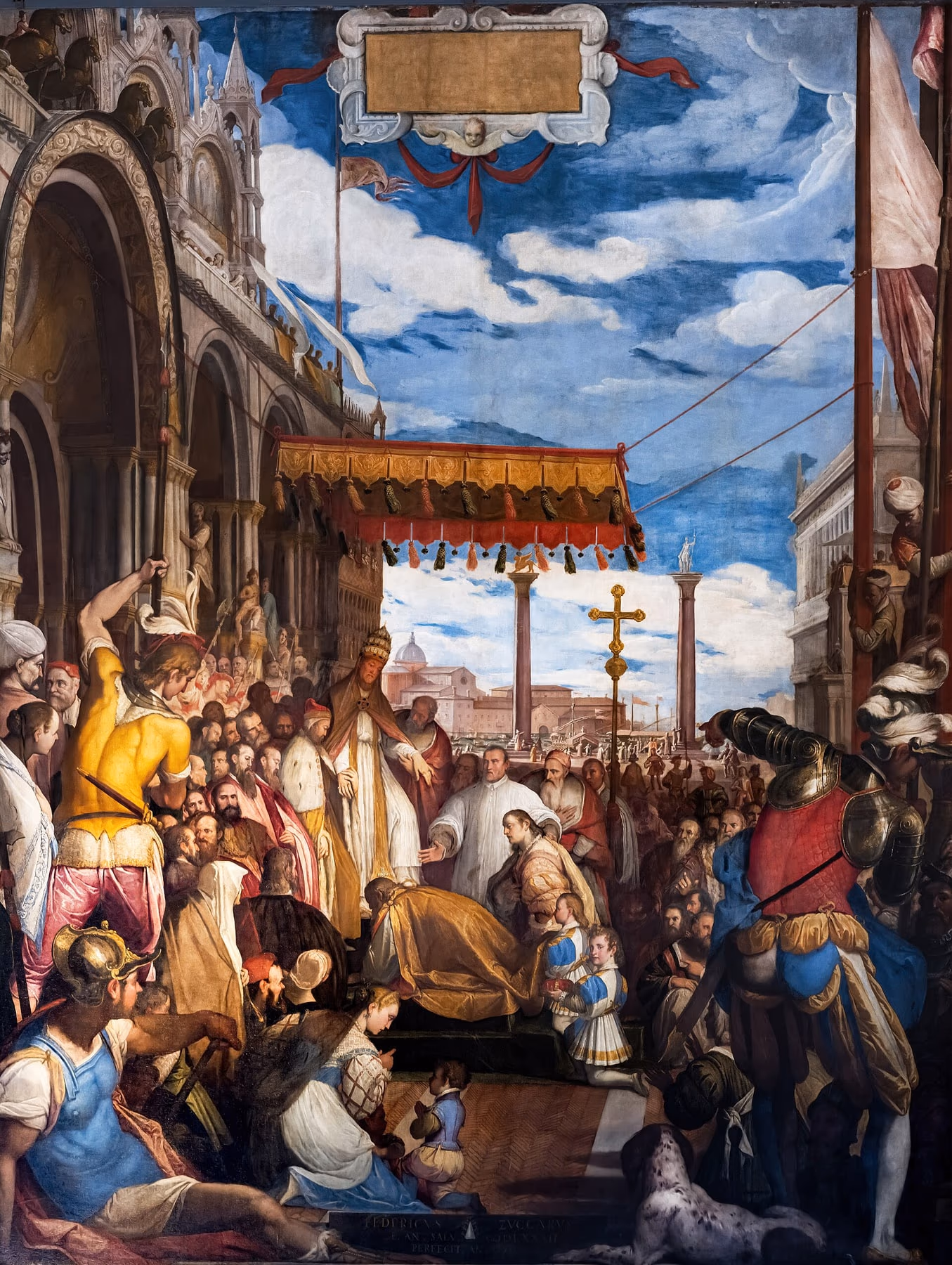 Sala del Maggior Consiglio di Palazzo Ducale con il soffitto dorato e il Paradiso di Tintoretto